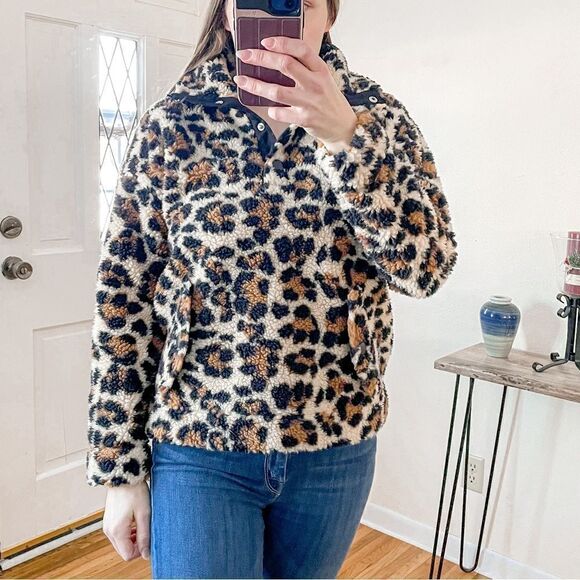 J Crew Vintage Fleece Snap-Collar Sherpa Fleece Pullover Leopard XXS - Picture 11 of 11